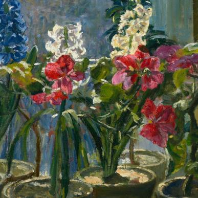 Fra Faaborg Museums samling Fynbomaler Alhed Larsens Blomster i et vindue