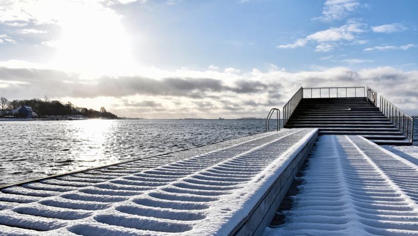 Sne på Faaborg Havnebad under Faaborg Vinterdage