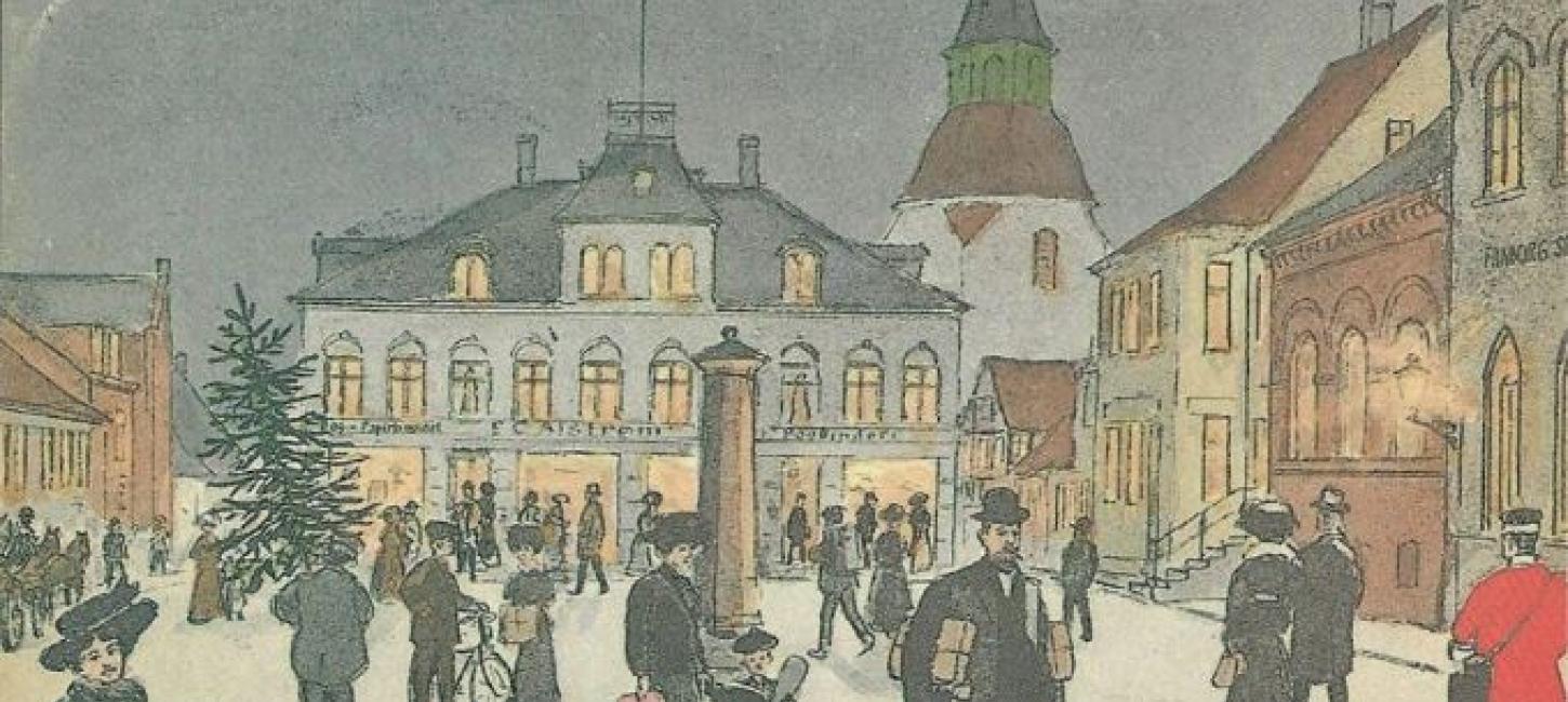 Julehilsen fra Faaborg | Historiske julekort fra Torvet år 1900 | VisitFaaborg