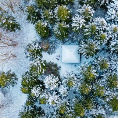 Dyreborg shelter i sne illustrer Faaborg Vinterdage